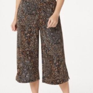 Susan Graver black and brown wide leg cropped pull on wide leg pants Size 3x